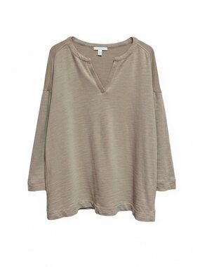 J. Jill Pure Jill Organic Cotton Sweater Beige Notch Neck Relaxed Women’s XL Pet